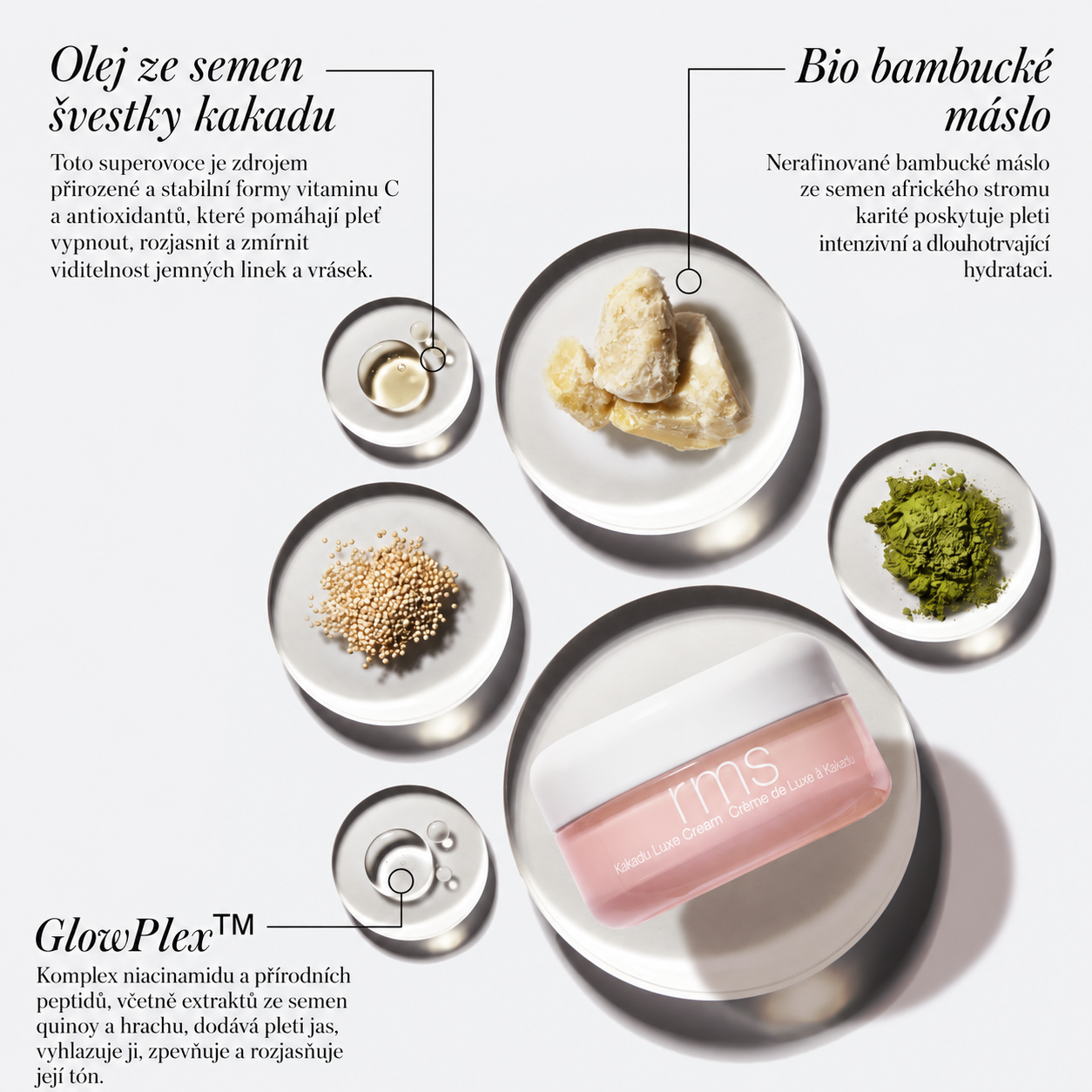 Pečující složky krému RMS Beauty Kakadu Luxe Cream